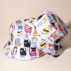 Cat Print Reversible Basin Hat Unisex Fisherman Cap