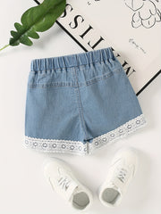 Girls' Lace Embroidery Denim Shorts for Summer