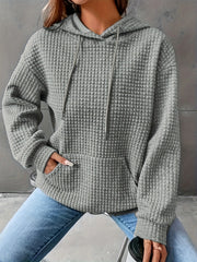 Solid Textured Hooded Sweatshirt & Mini Skirt Outfits Set