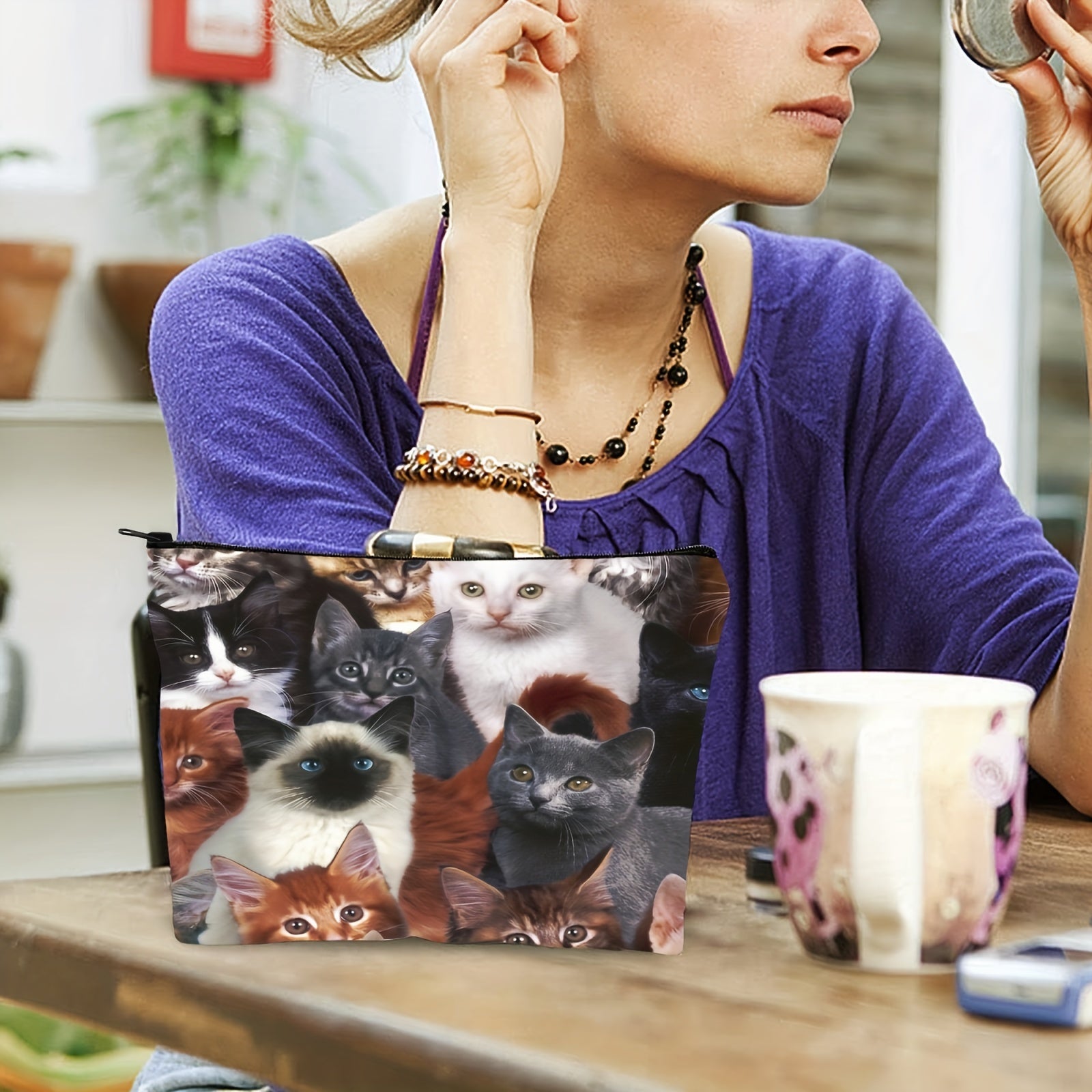 Small Cats Makeup Bag For Purse Travel Toiletry Bag Organizer Zipper Pouch