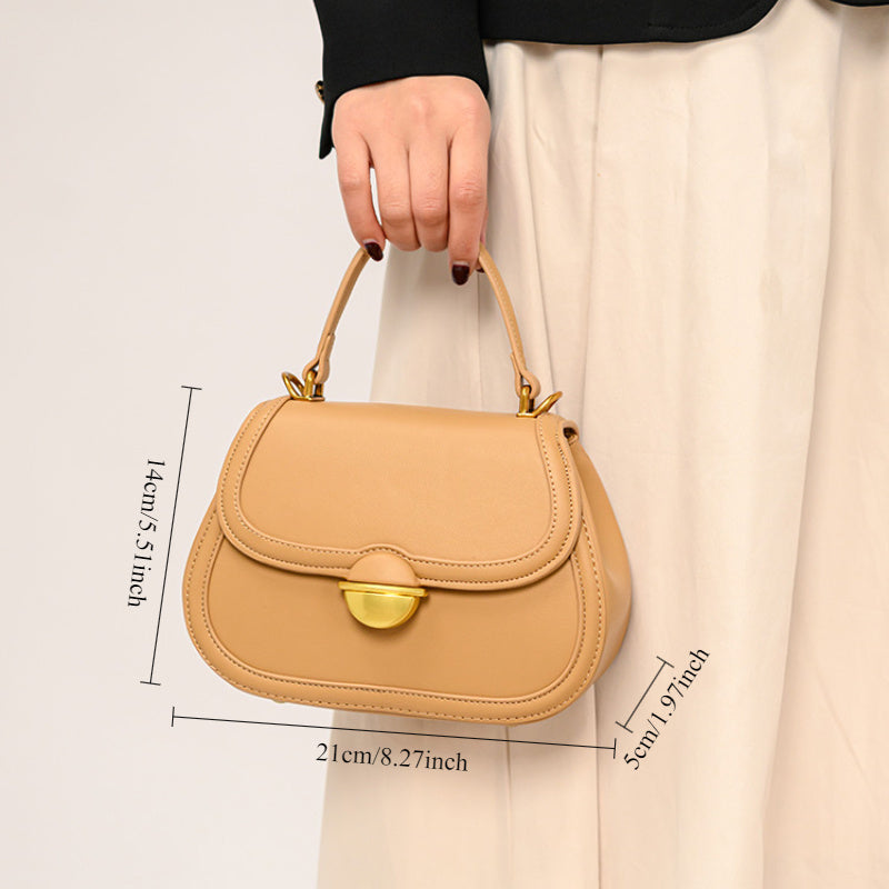 Women's Second Layer Handbag with Metal Clasp Closure in Khaki