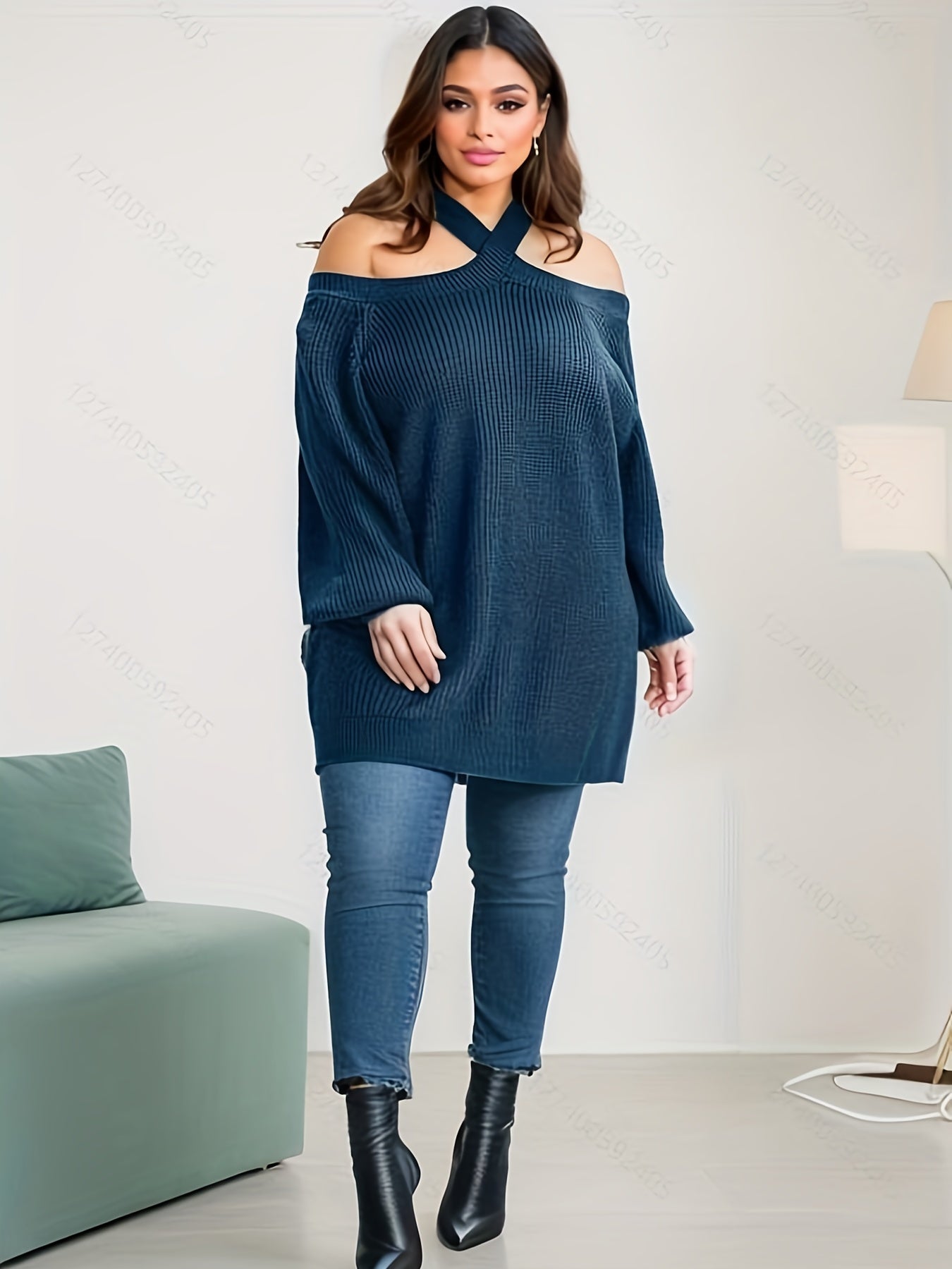 Cold Shoulder Lantern Sleeve Knit Sweater