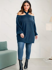 Cold Shoulder Lantern Sleeve Knit Sweater