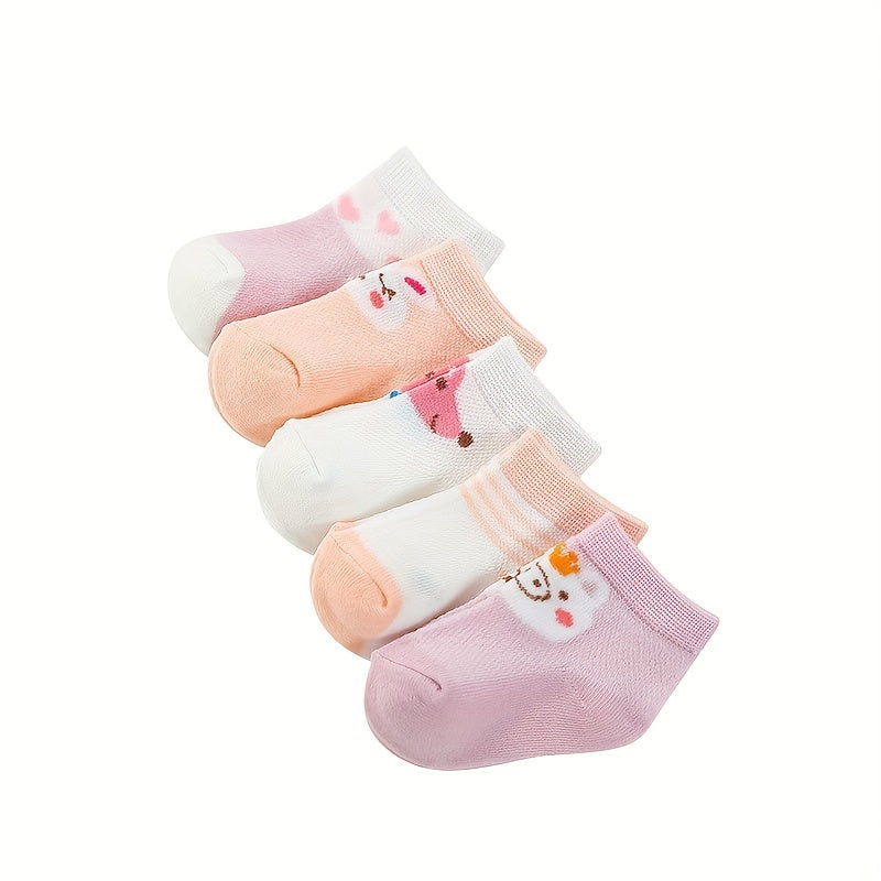 5 Pairs Cotton Cartoon Animal Mesh Socks For Newborn Baby Toddler Girls