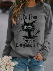 Cartoon Cat Print Sweatshirt Long Sleeve Crew Neck Casual Sweatshirt