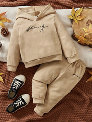 Boy's Letter Graphic Hoodie Sweatshirt and Jogger Pants Set