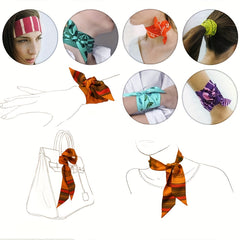Orange Skinny Scarf & Scarf Ring Set with Faux Pearl Clip