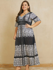 Colorblock Paisley Print V Neck Maxi Dress