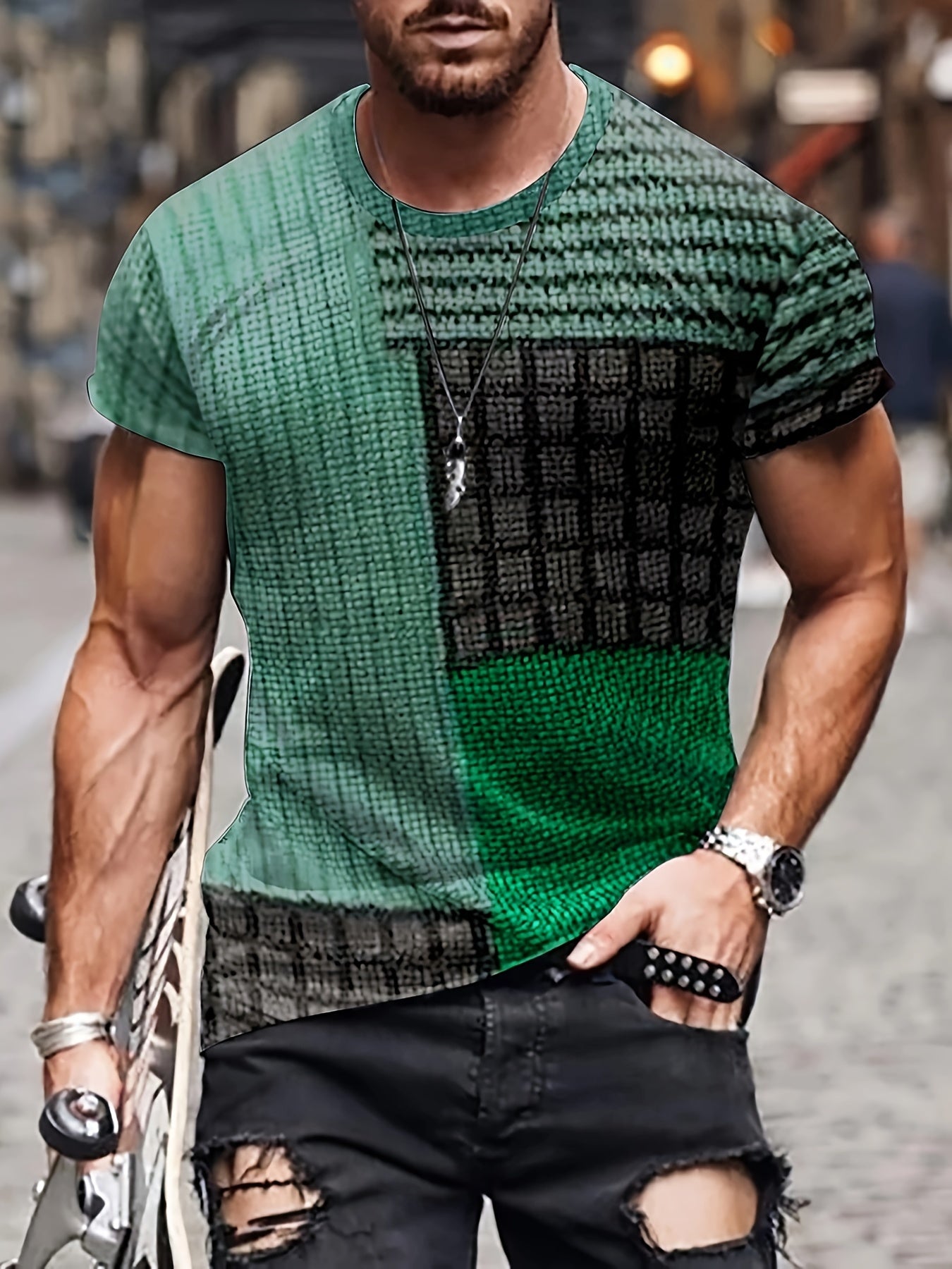Men's Vintage Style Printed Sports T-shirt for Summer