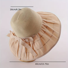 Striped Sun Hat Ribbon Bowknot UV Protection Straw Bucket Hats