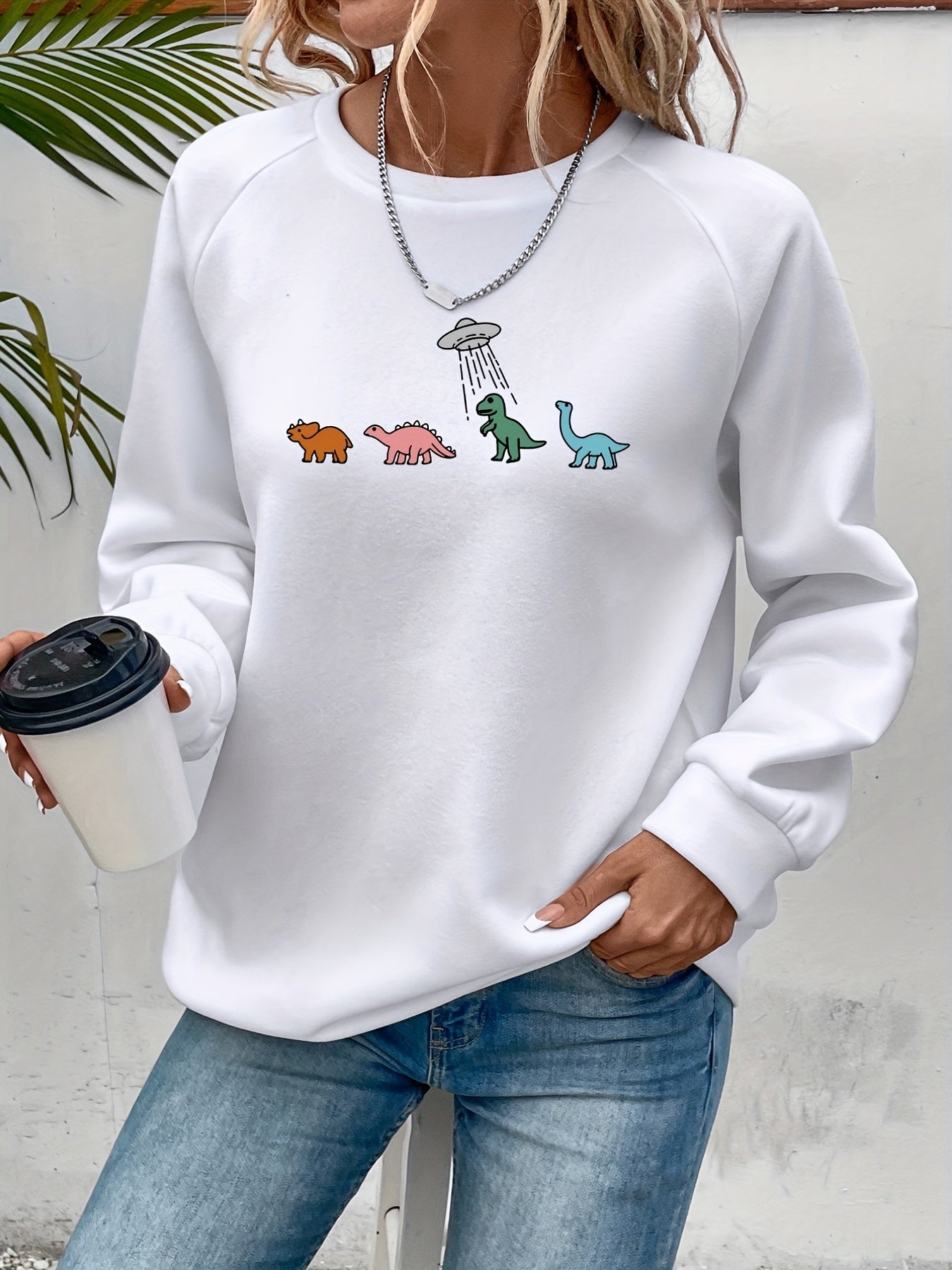 Dino Print Crew Neck Sweatshirt Women's S/F