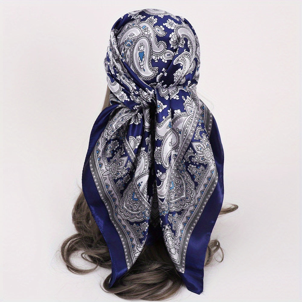 Vintage Paisley Print Square Scarf Satin Shawl Head Scarf Silk Bandana