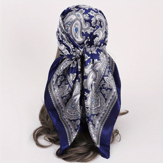Vintage Paisley Print Square Scarf Satin Shawl Head Scarf Silk Bandana