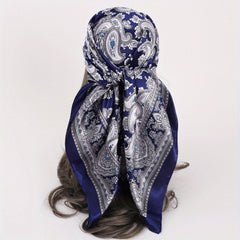 Vintage Paisley Print Square Scarf Satin Shawl Head Scarf Silk Bandana