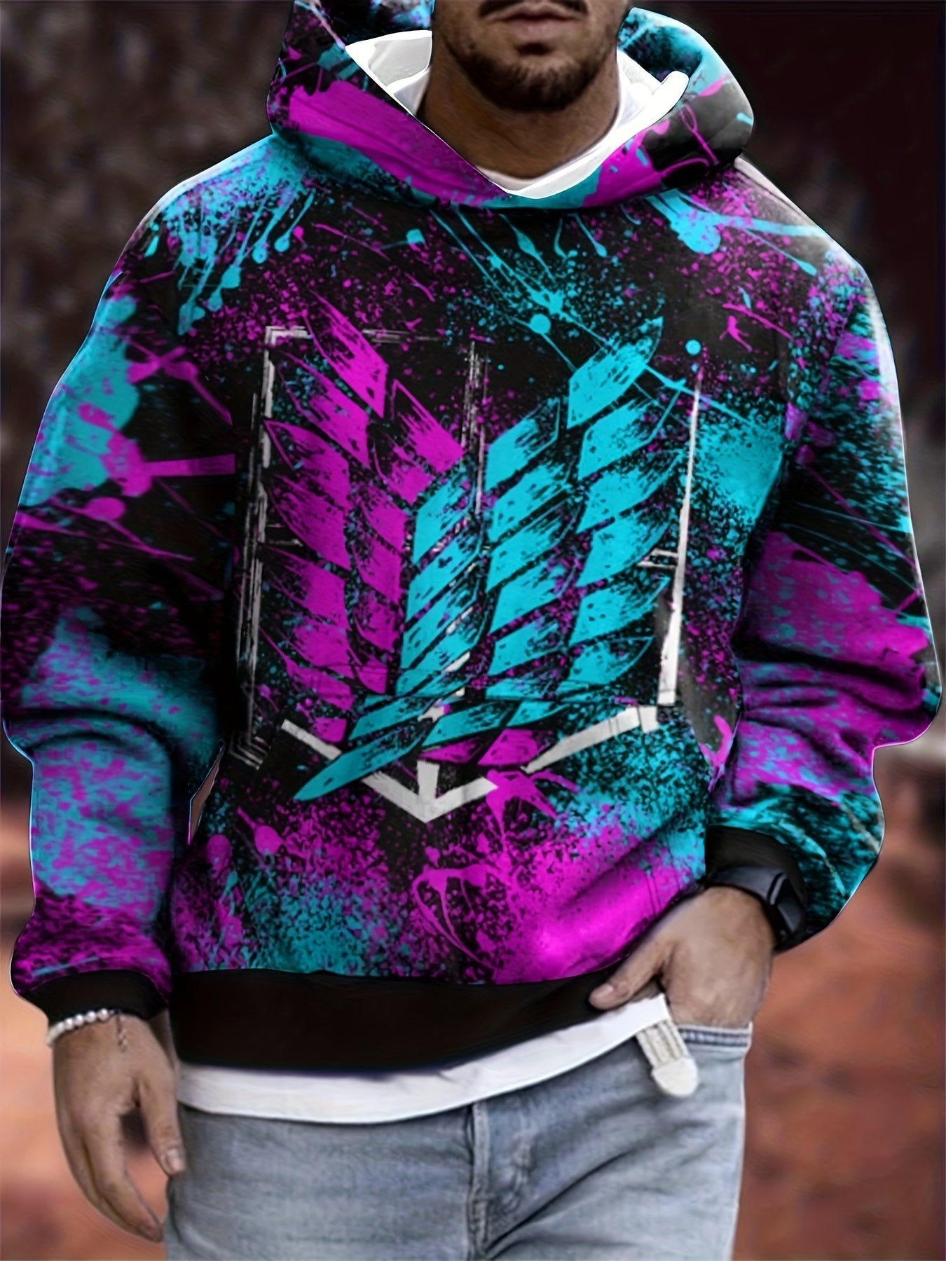 Men's Graphic All Over Print Hoodie with Kangaroo Pocket