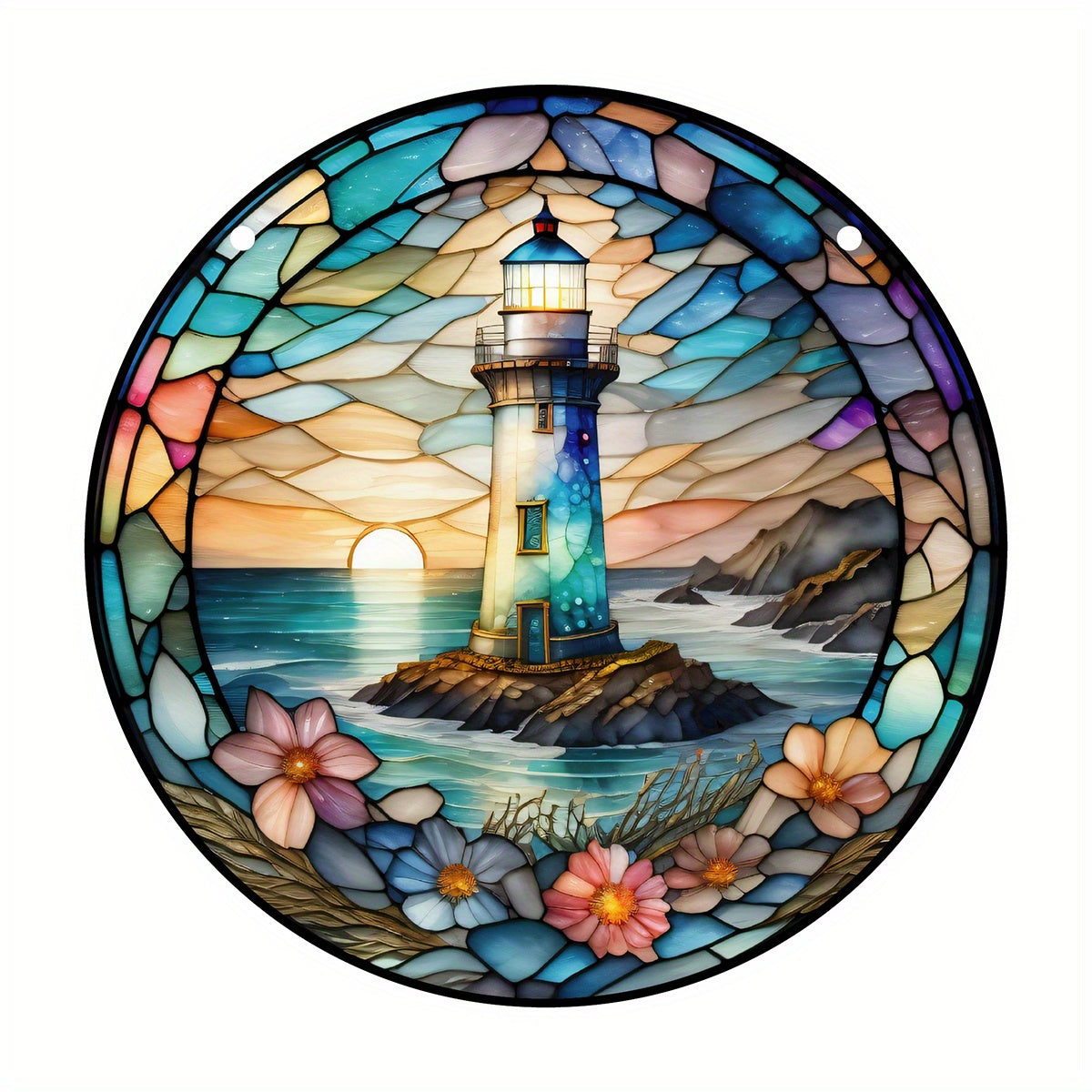 Lighthouse Stained Glass Sun Catcher Hanging Art Decoration