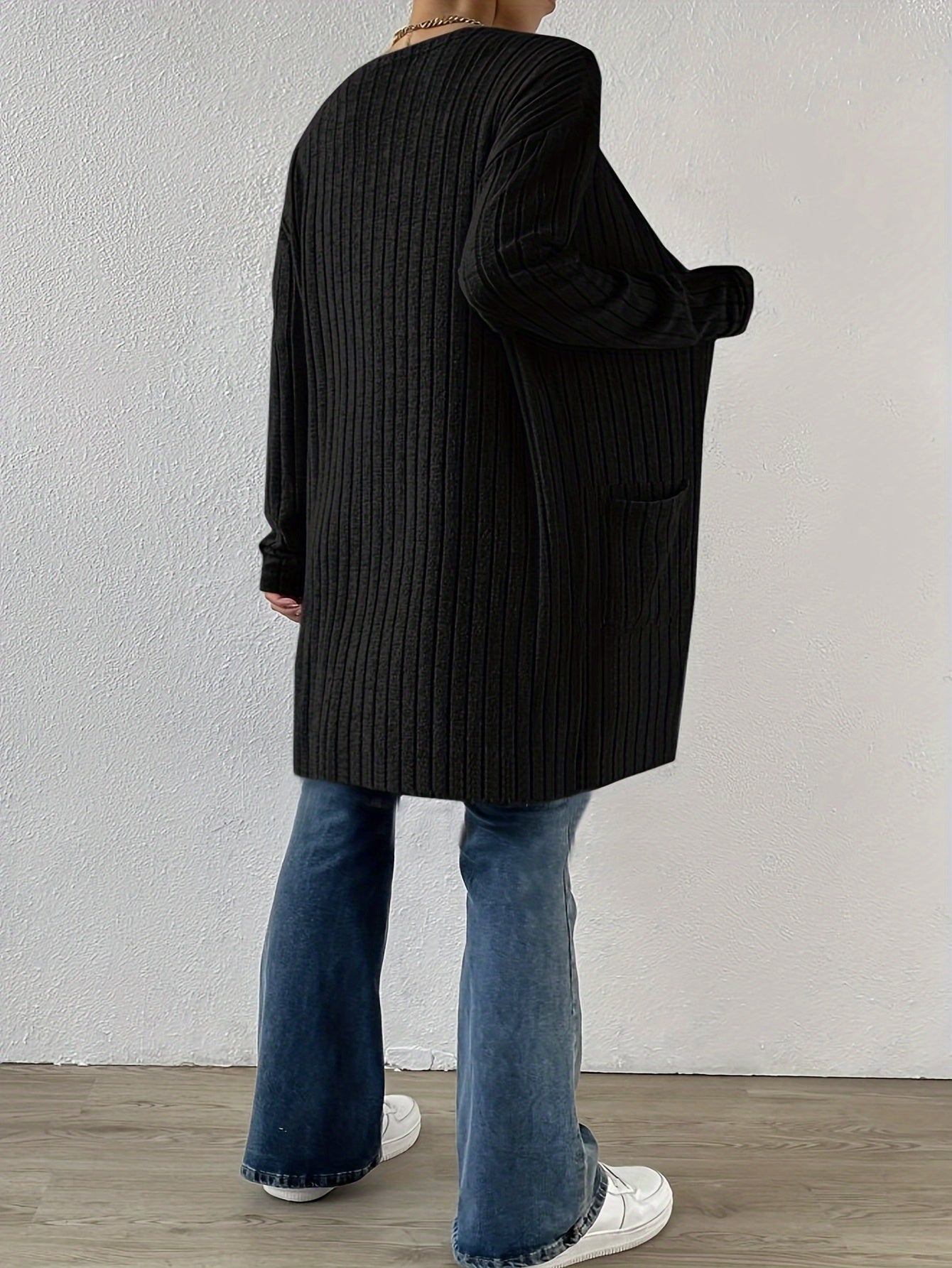 Open Front Ribbed Knit Cardigan