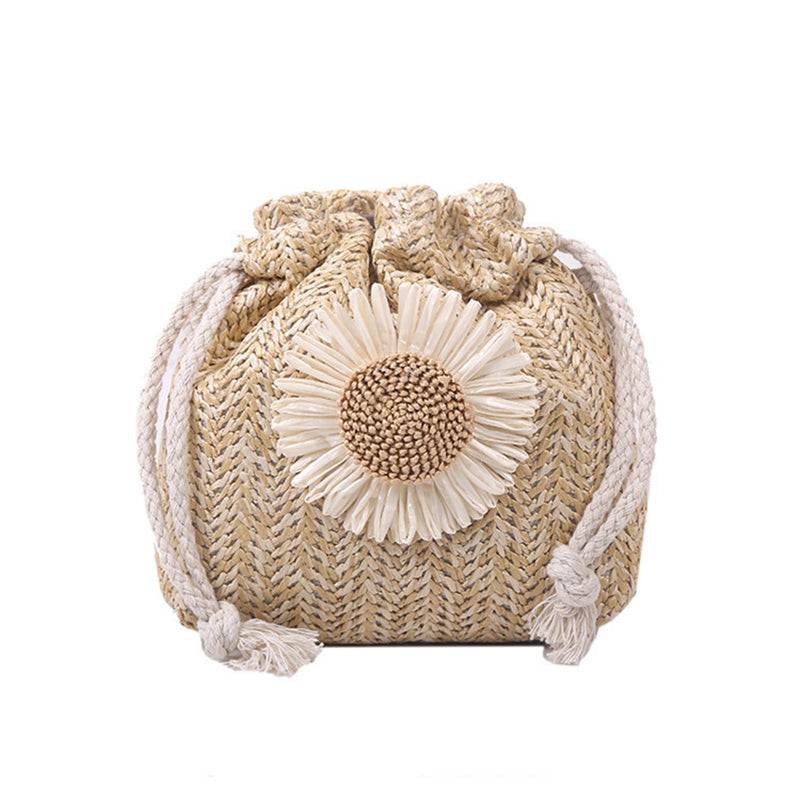 Girls Sunflower Straw Crossbody Bag Mini Beach Shoulder Bag