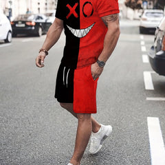 Grimace Pattern Print Men's 2 Pieces Outfits Short Sleeve T Shirt And Drawstring
