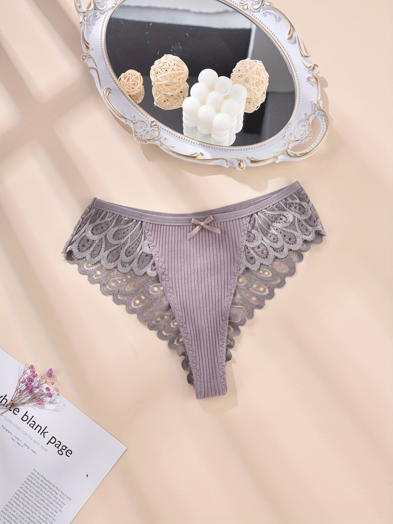5 Pack Plus Size Panties Set Floral Jacquard Lace Ribbed Panties
