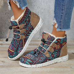 Ethnic Pattern Plush Lined Furry Snow Boots for Winter