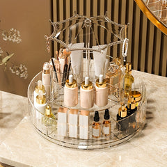 3-Layer Plastic Makeup Storage Box with Rotating Dispenser Tray