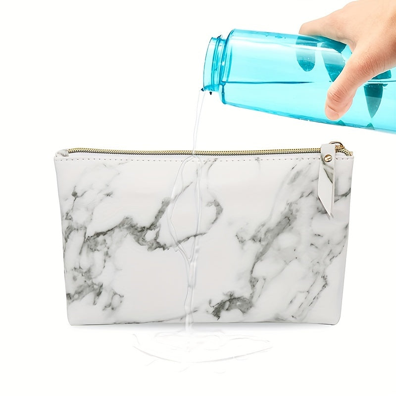 Marble Pattern Cosmetic Bag Travel Portable Water Resistant Zipper Pouch