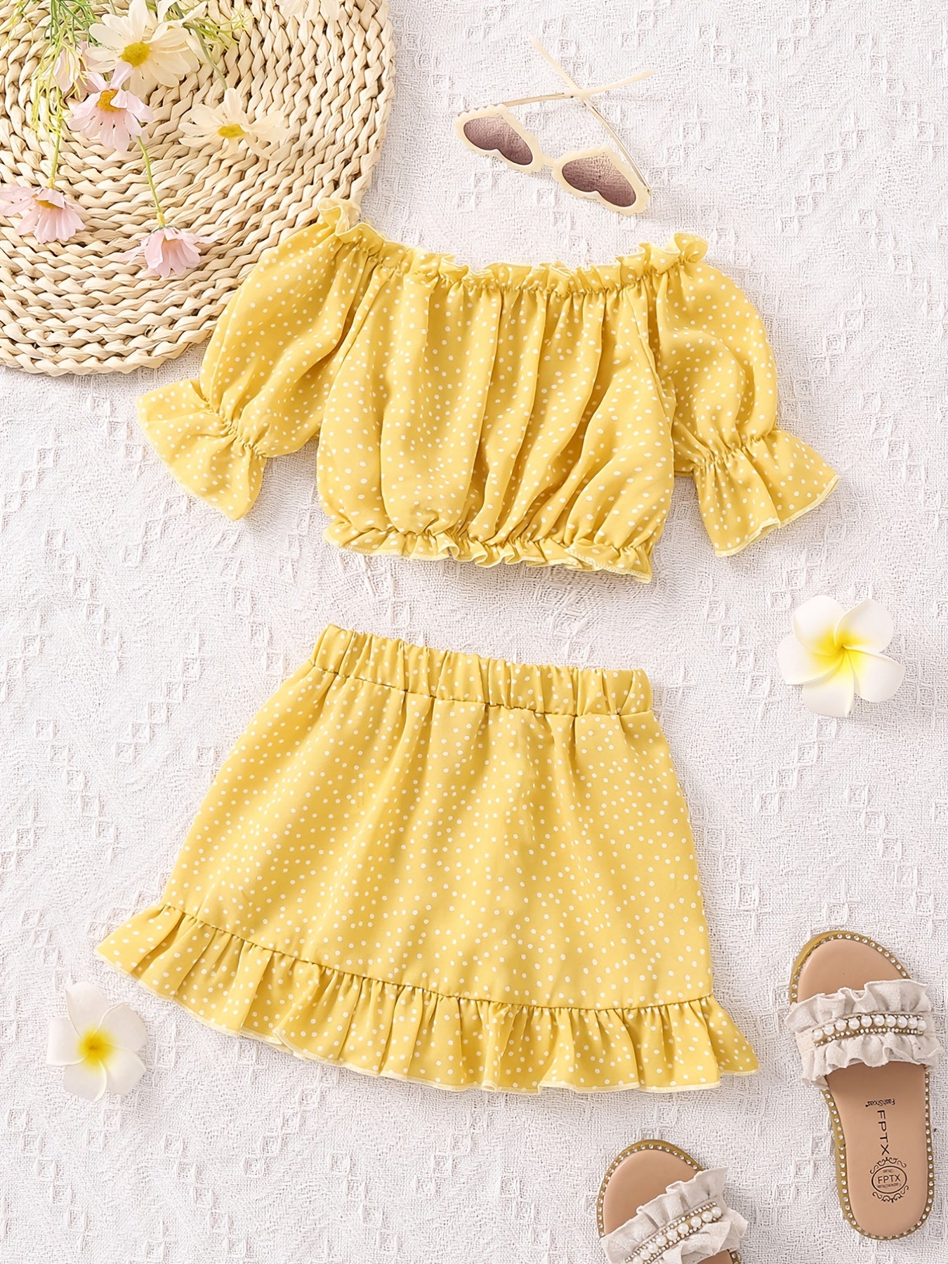 2pcs Baby Girls Polka Dot Print Set Toddler Summer Clothes