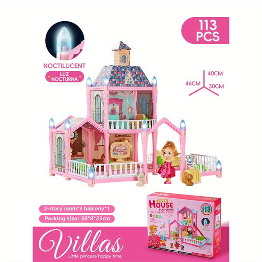 Princess Castle Dollhouse Multicolored Villa with Decorative Roof And Stairs