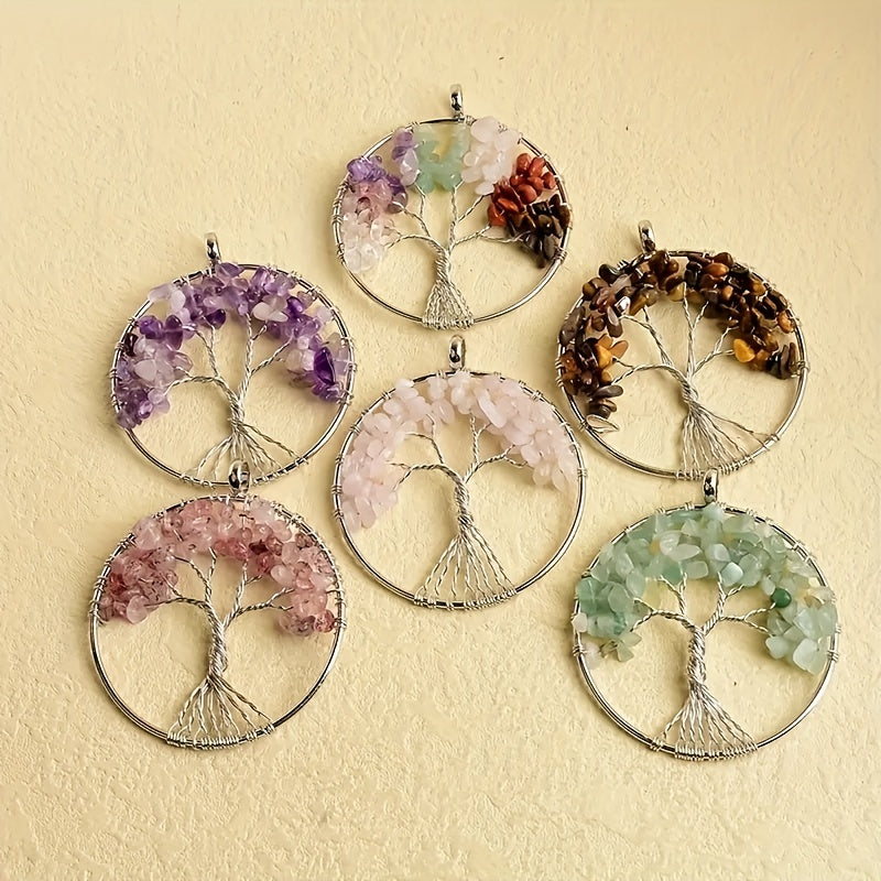 Natural Crystal Tree Of Life Pendant Necklace Jewelry Accessory