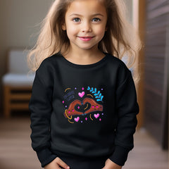 Love Heart Gesture Print Girls Casual Pullover Sweatshirt Long Sleeve Tops
