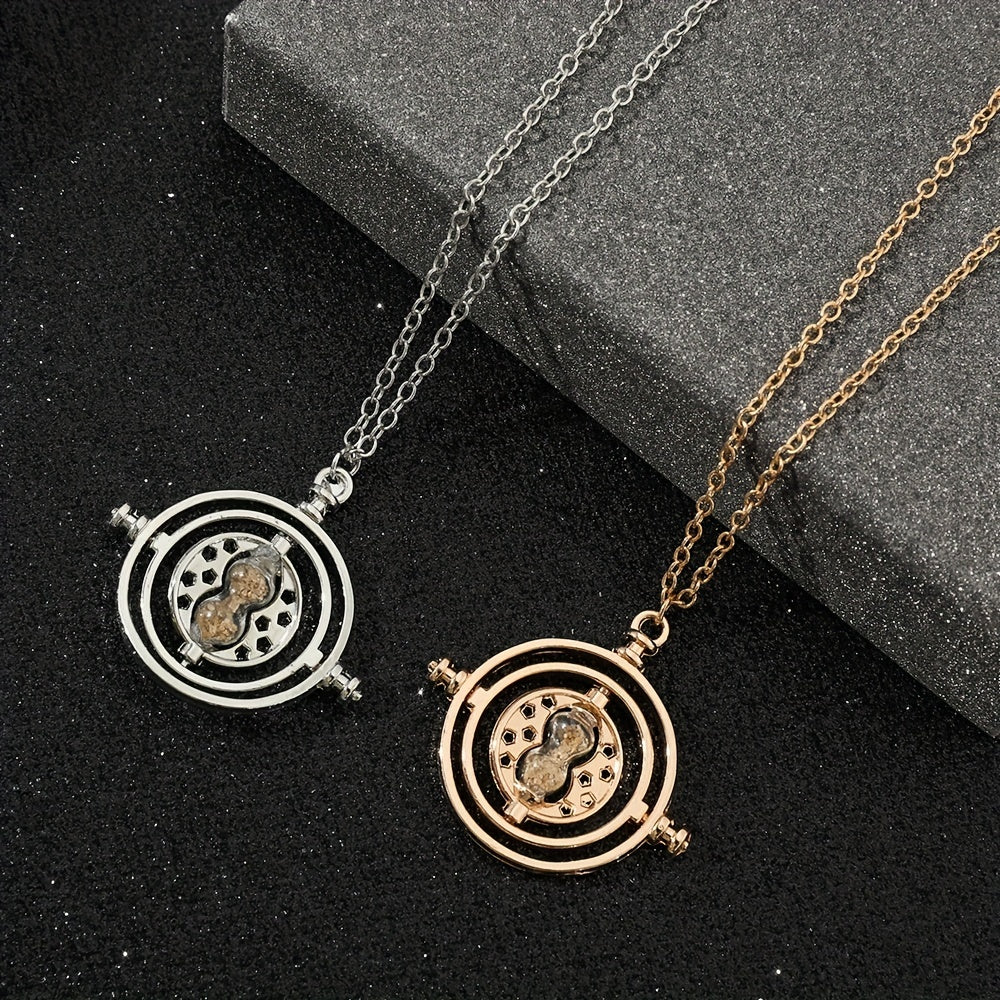 Time Turner Hourglass Necklace For Girls Vintage Hollow Movable Pendant Necklace