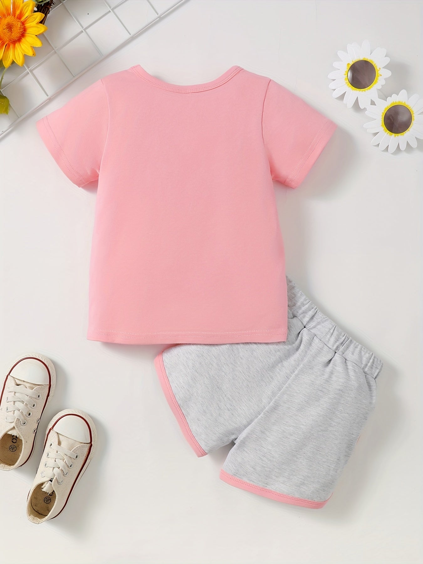 2pcs Toddler Girls Cotton T Shirts Top & Tie Dye Contrast Shorts Set