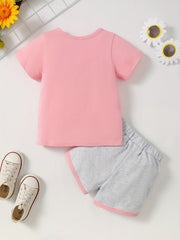 2pcs Toddler Girls Cotton T Shirts Top & Tie Dye Contrast Shorts Set