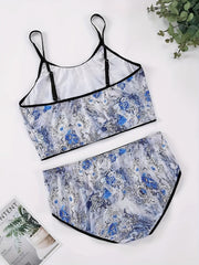 Plus Size Chinoiserie Print Underwear Set