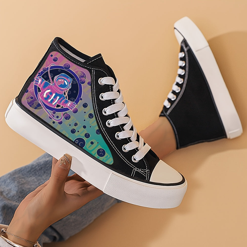 Cyber Astronaut Print High Top Canvas Sneakers