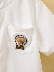 Baby Boys Bear Pattern Short Sleeve Button up Shirt for Summer