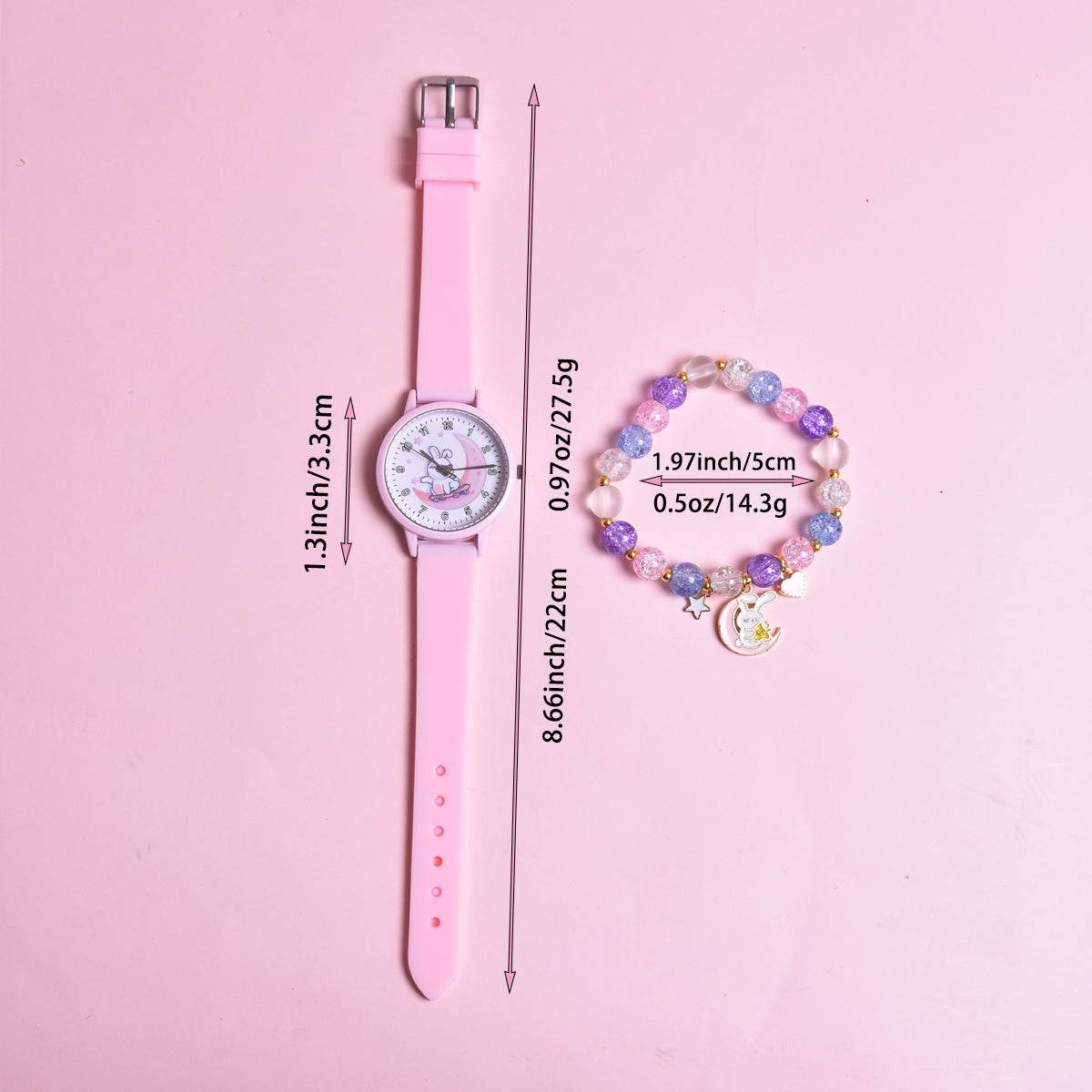 2pcs Set Rabbit On The Moon Girls Quartz Watches with Bracelet
