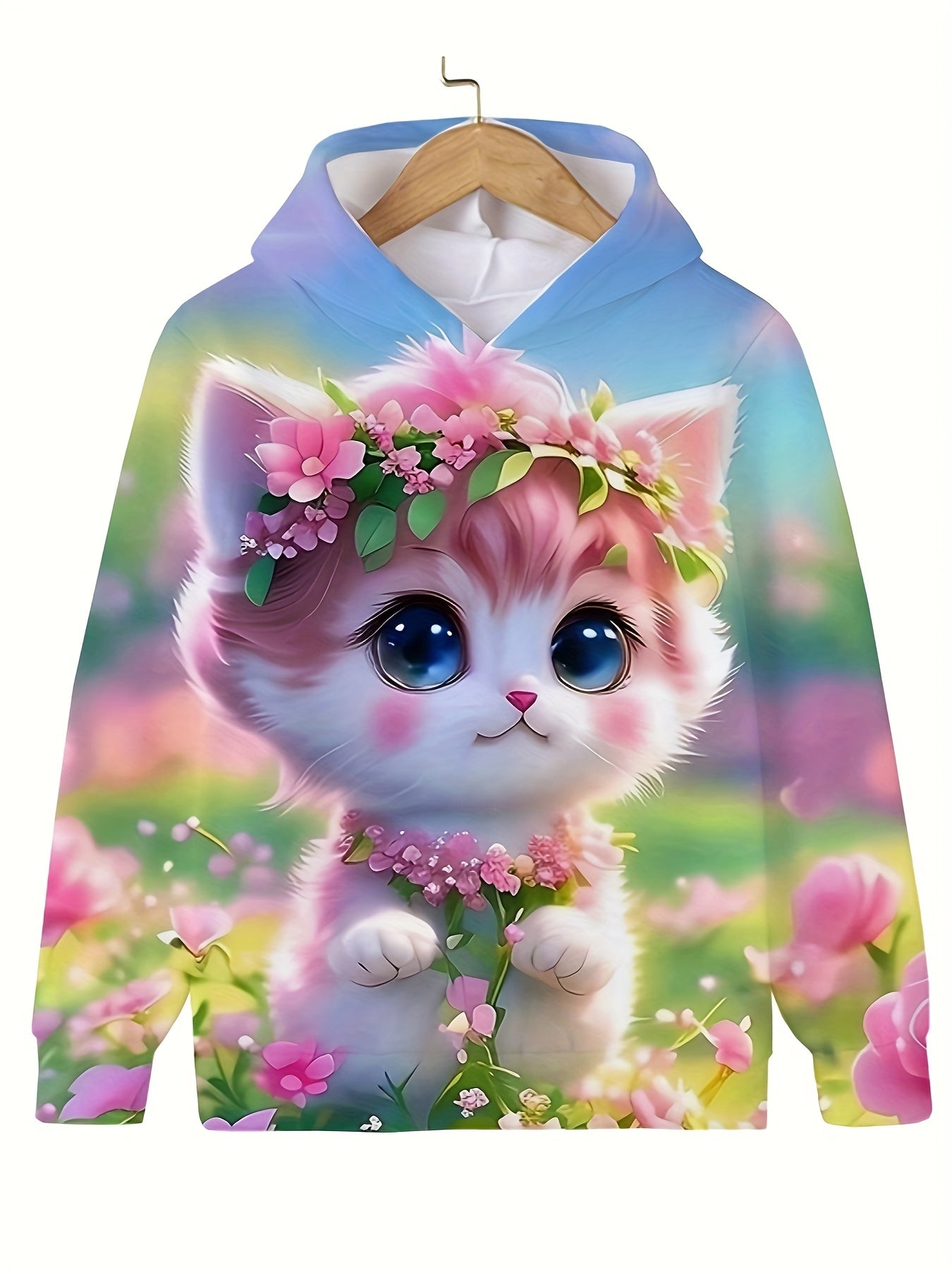 Flower Kitty Garden Hoodie Long Sleeve Sweatshirt