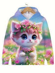 Flower Kitty Garden Hoodie Long Sleeve Sweatshirt