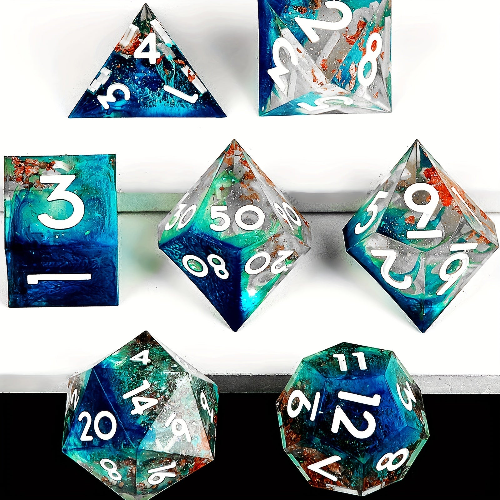 7pcs Resin Sharp Edge Polyhedral Dice Set for Board Games