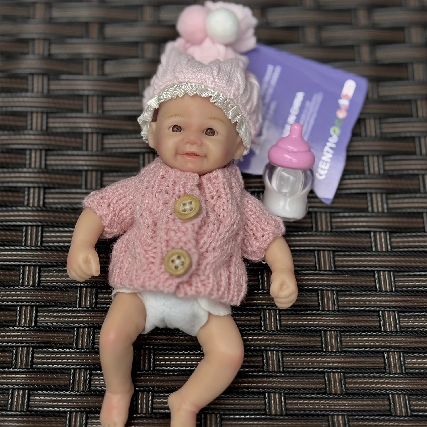 6-Inch Silicone Reborn Kids Doll Pink Outfit Pom Pom Hat Red Sweater