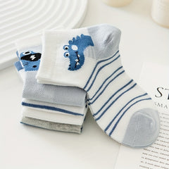 5 Pairs Kids Mesh Breathable Crew Socks Cartoon Crocodile Stripe Design
