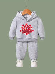 Girls 2pc Hearts Pattern Hooded Sweatshirt & Solid Sweatpants Set