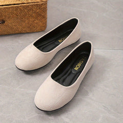 Women's Round Toe Flat Shoes Comfy Solid Micro Suede Casual Slip On Flats