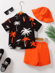 3pcs Boys Casual Coconut Tree Graphic Print Set
