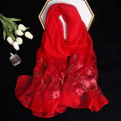 Embroidered Flower Silk Scarf Shawl for Women