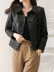 Button Front Solid Jacket Casual Long Sleeve Collar Versatile Outerwear