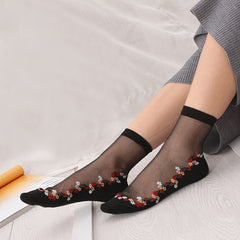 Floral Lace Fishnet Ankle Socks Semi Sheer Women's Socks