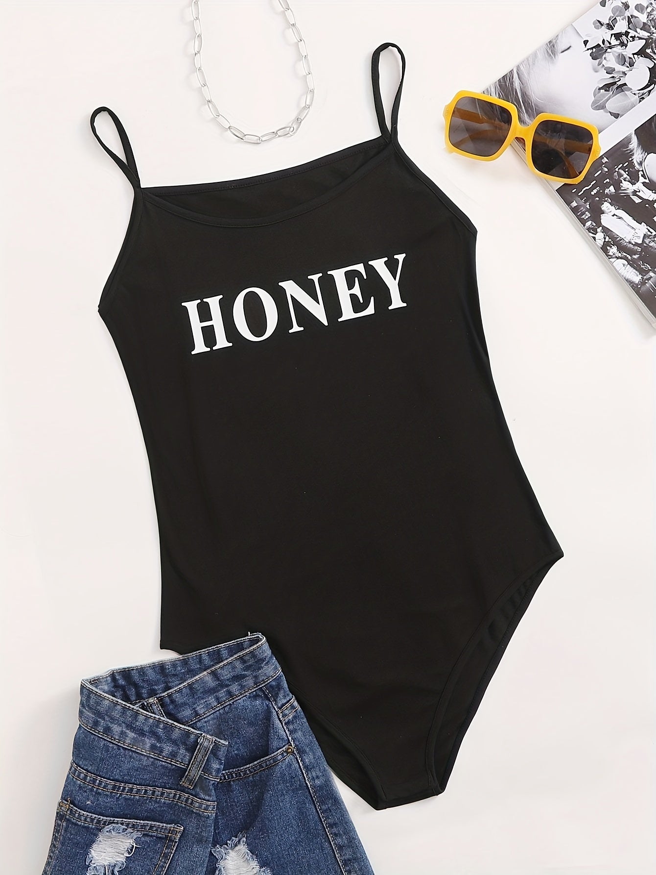 Women's Sports Bodysuit, Spaghetti Strap Slim Fit Cami Bodysuit